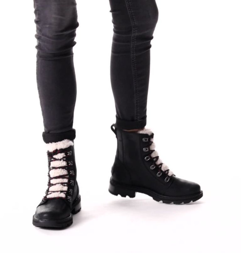 Thumbnail: Bota impermeable con borrego y cordones Lennox para mujer, Color: Black, Nocturnal Red, image 2
