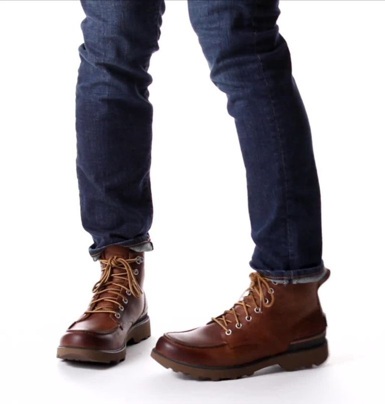 Men's Caribou Moc Boot, Color: Velvet Tan, Blackened Brown