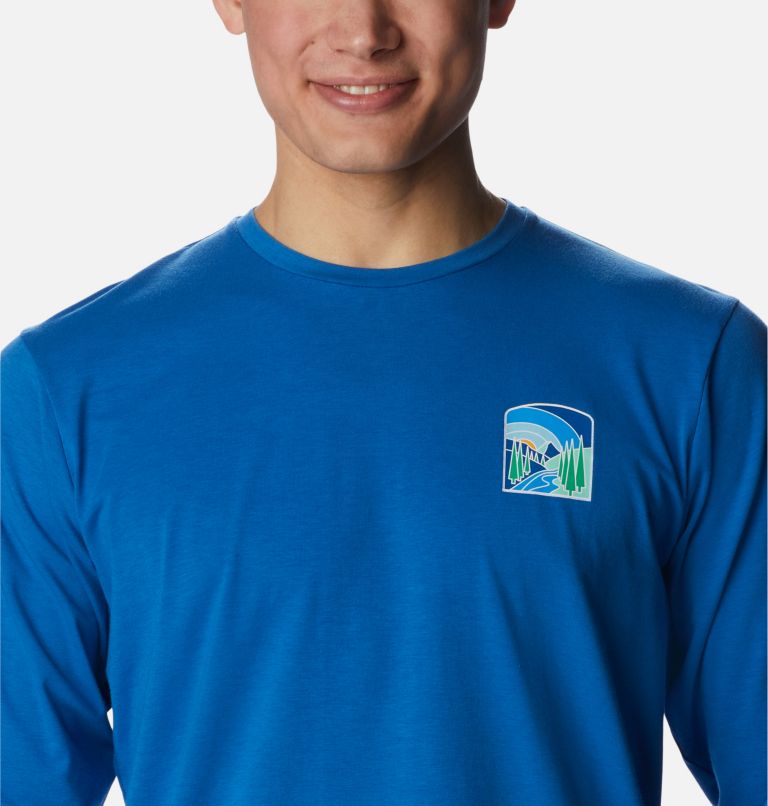 Men's Sun Trek Long Sleeve Graphic T-Shirt, Color: Bright Indigo, Suntrek Hills Chest, image 4