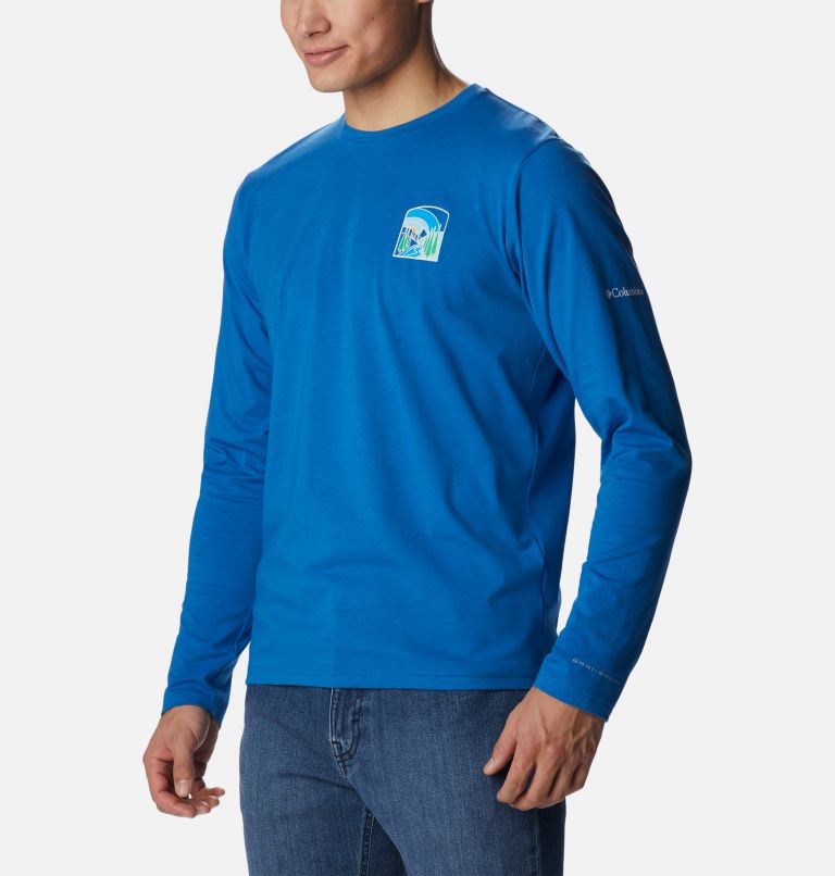 Men's Sun Trek Long Sleeve Graphic T-Shirt, Color: Bright Indigo, Suntrek Hills Chest, image 5