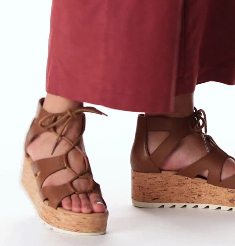 Sandale plate compensée à lacets Cameron pour les femmes, Color: Velvet Tan, Chalk