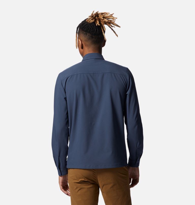 Navy Cotton Stretch Fitted Shirt With Concealed Placket