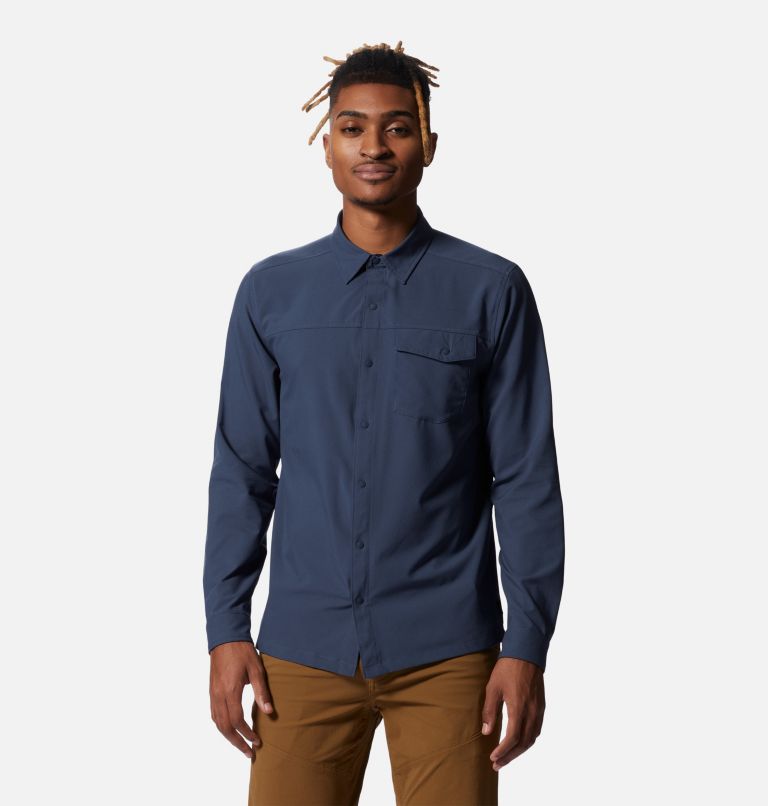 Navy Cotton Stretch Fitted Shirt With Concealed Placket