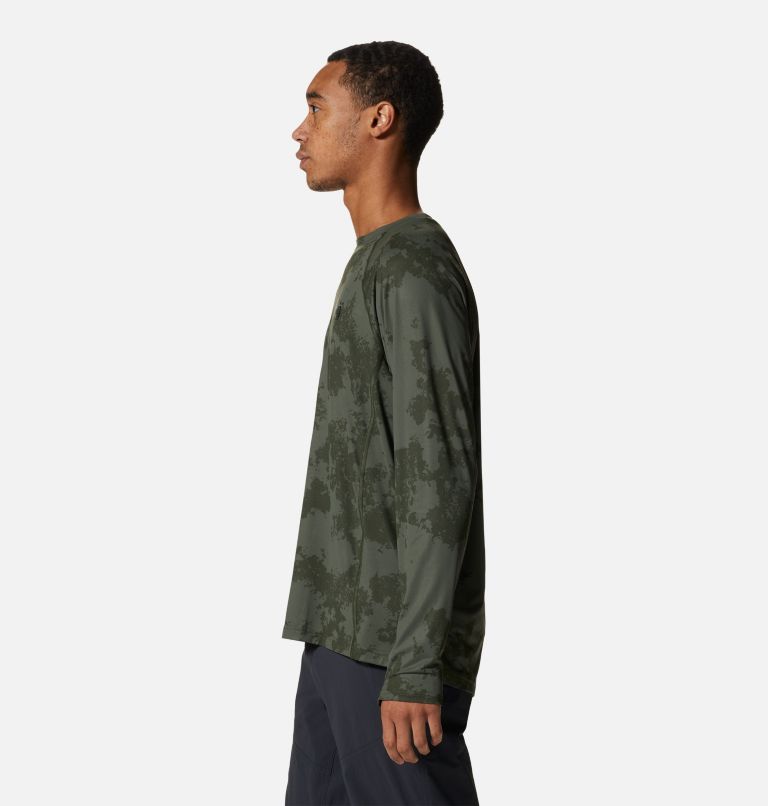Men's Crater Lake Long Sleeve Crew, Color: Surplus Green Scatter Dye Print, image 3