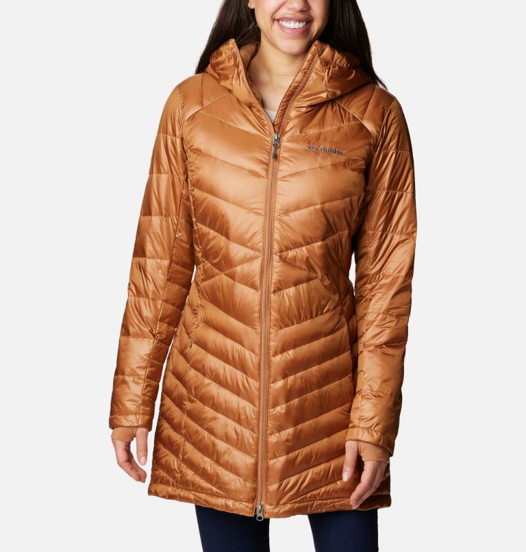 Thumbnail: Women's Joy Peak Mid Insulated Hooded Jacket, Color: Camel Brown, image 1
