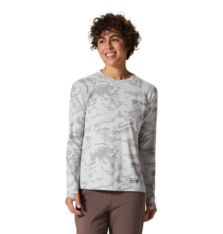 Women's Crater Lake Long Sleeve, Color: Grey Ice Crag Camo Print, image 1