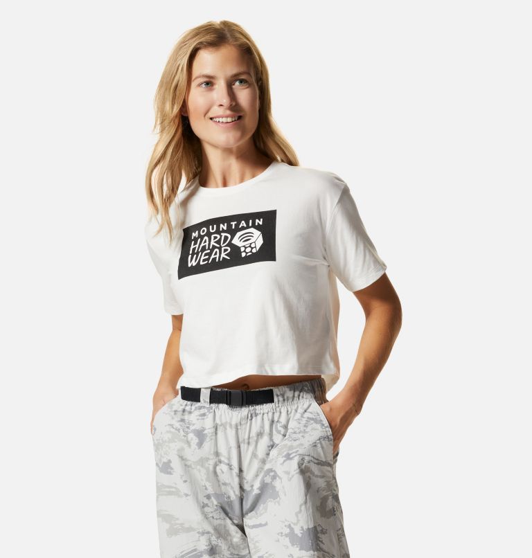Women's MHW Logo in a Box Crop Short Sleeve, Color: Fogbank, image 1