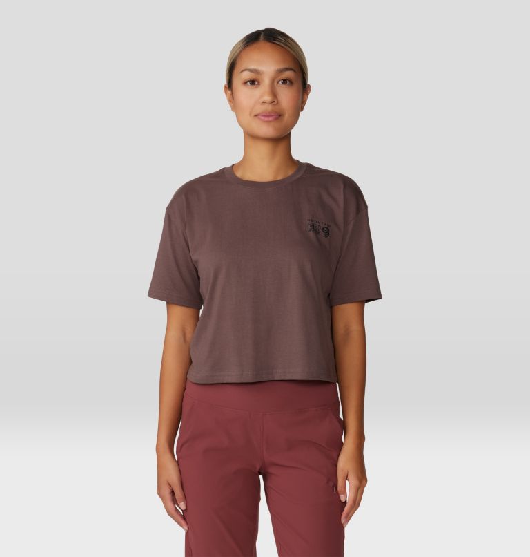 Thumbnail: Women's MHW Logo in a Box Crop Short Sleeve, Color: Carob, image 1