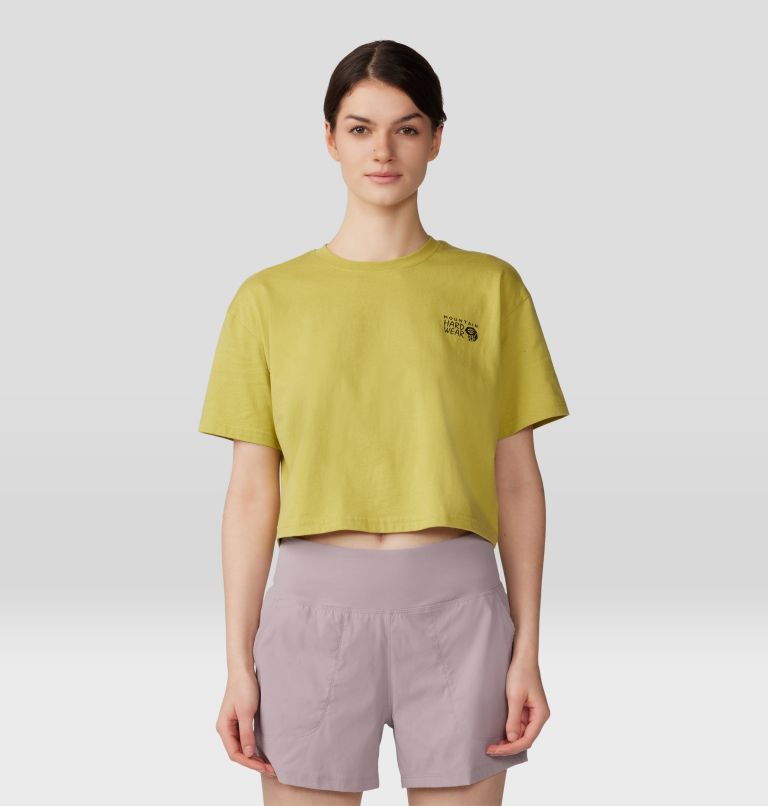 Women's MHW Logo in a Box Crop Short Sleeve, Color: Bright Olive, image 1