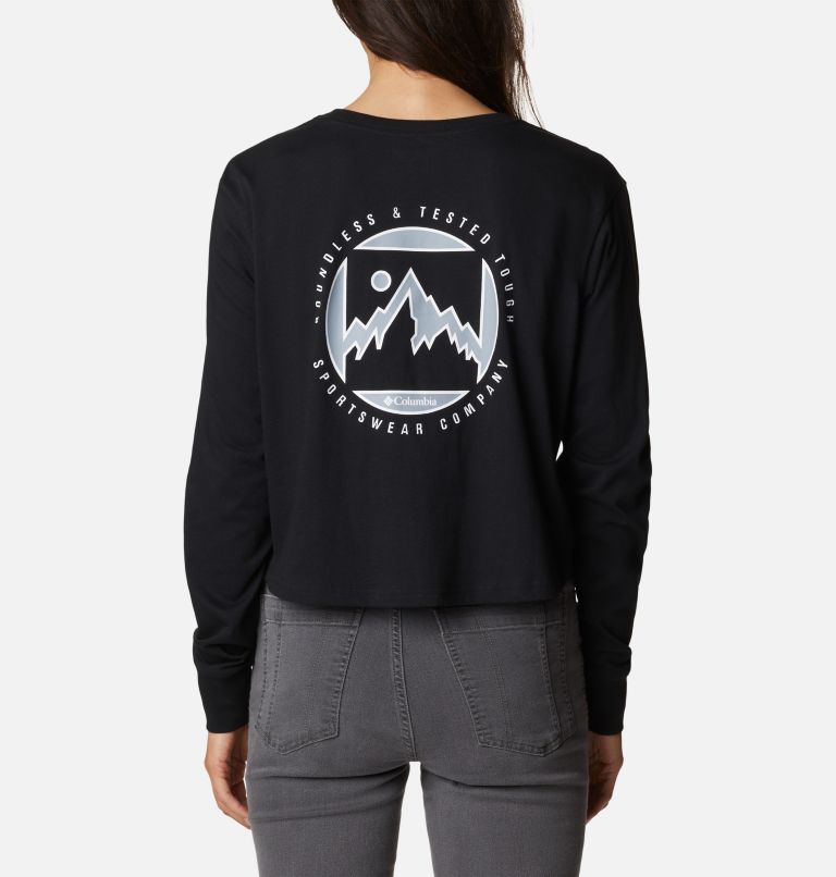 Women’s North Cascades Graphic Cropped Long Sleeve T-Shirt, Color: Black, Boundless Graphic, image 2