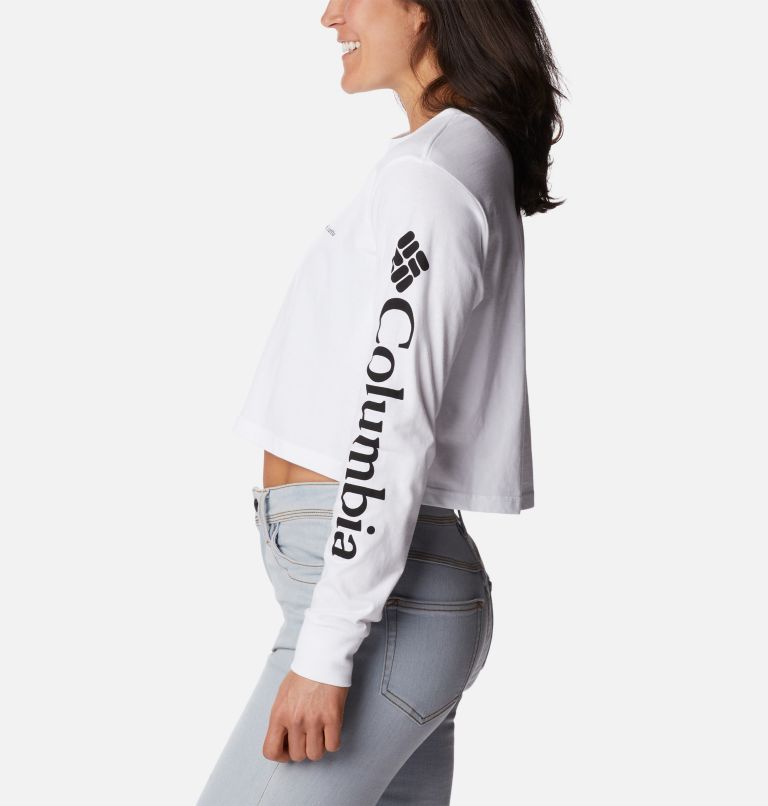 Thumbnail: Women’s North Cascades Graphic Cropped Long Sleeve T-Shirt, Color: White, Black, image 3