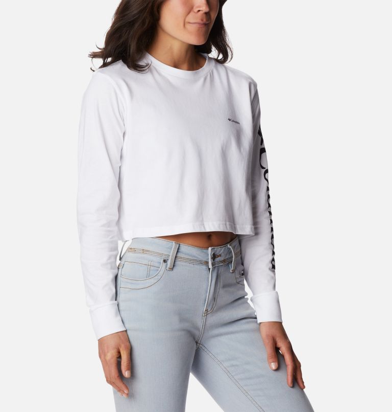 Thumbnail: Women’s North Cascades Graphic Cropped Long Sleeve T-Shirt, Color: White, Black, image 5