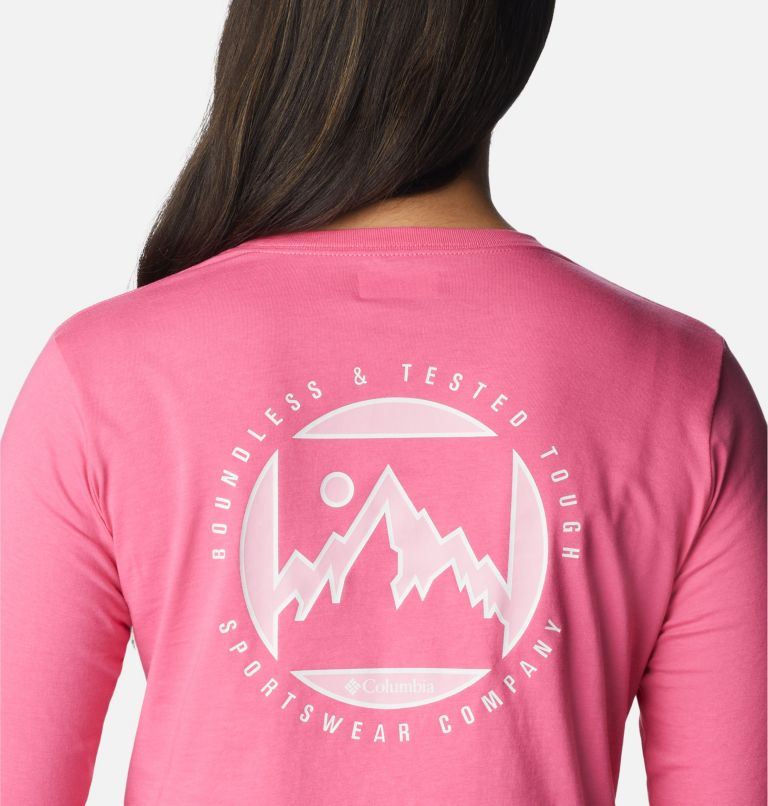 Women’s North Cascades Graphic Cropped Long Sleeve T-Shirt, Color: Wild Geranium, Boundless Graphic, image 5