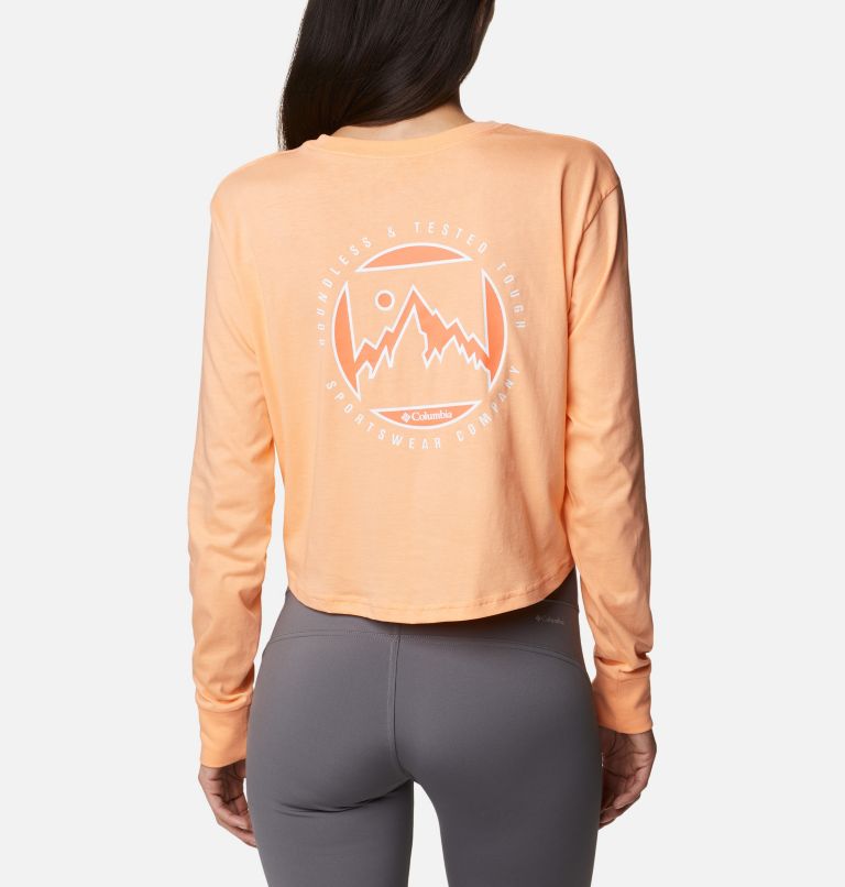 Thumbnail: Women’s North Cascades Graphic Cropped Long Sleeve T-Shirt, Color: Peach, Boundless Graphic, image 2