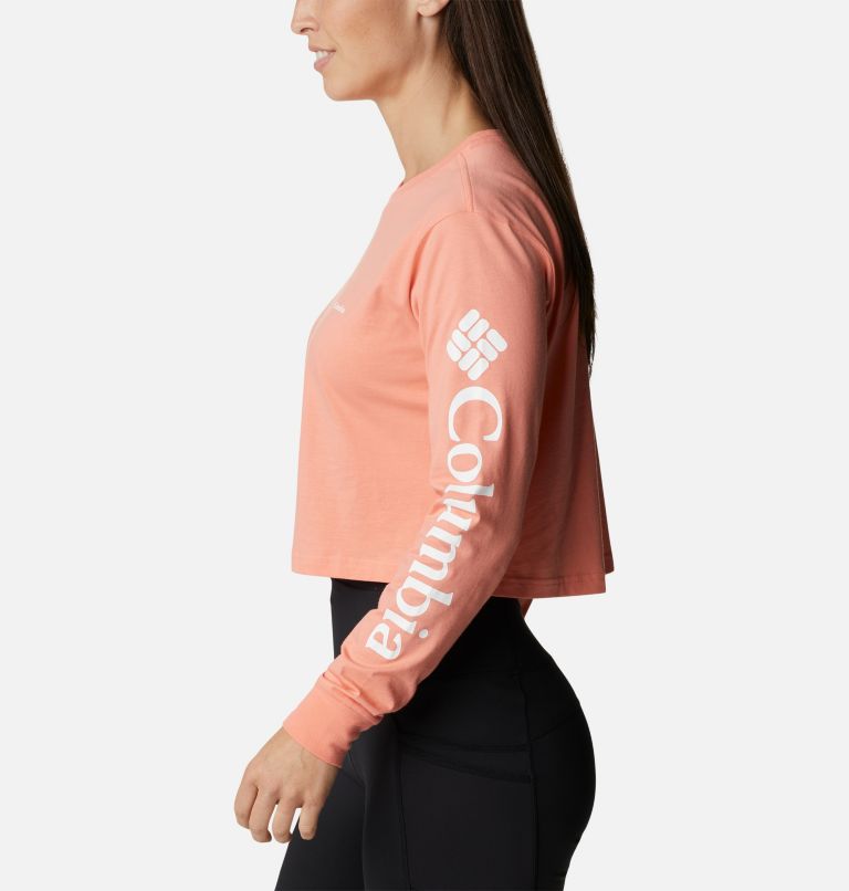 Women’s North Cascades Graphic Cropped Long Sleeve T-Shirt, Color: Coral Reef, White, image 3