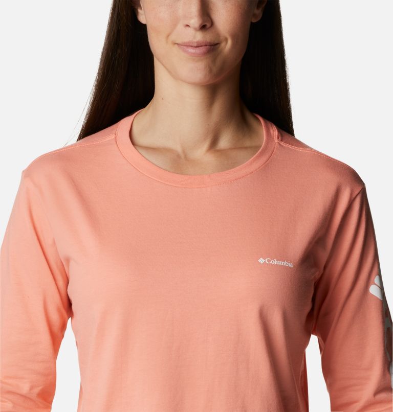 Women’s North Cascades Graphic Cropped Long Sleeve T-Shirt, Color: Coral Reef, White