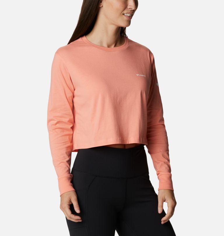Thumbnail: Women’s North Cascades Graphic Cropped Long Sleeve T-Shirt, Color: Coral Reef, White, image 5