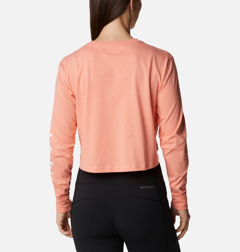 Thumbnail: Women’s North Cascades Graphic Cropped Long Sleeve T-Shirt, Color: Coral Reef, White, image 2