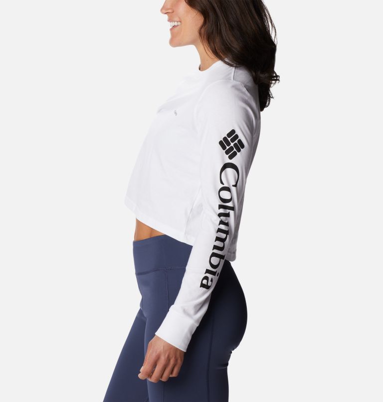 Women's North Cascades Long Sleeve Cropped T-Shirt, Color: White, Black, image 3