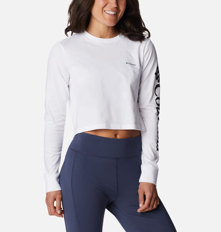 Thumbnail: Women's North Cascades Long Sleeve Cropped T-Shirt, Color: White, Black, image 5