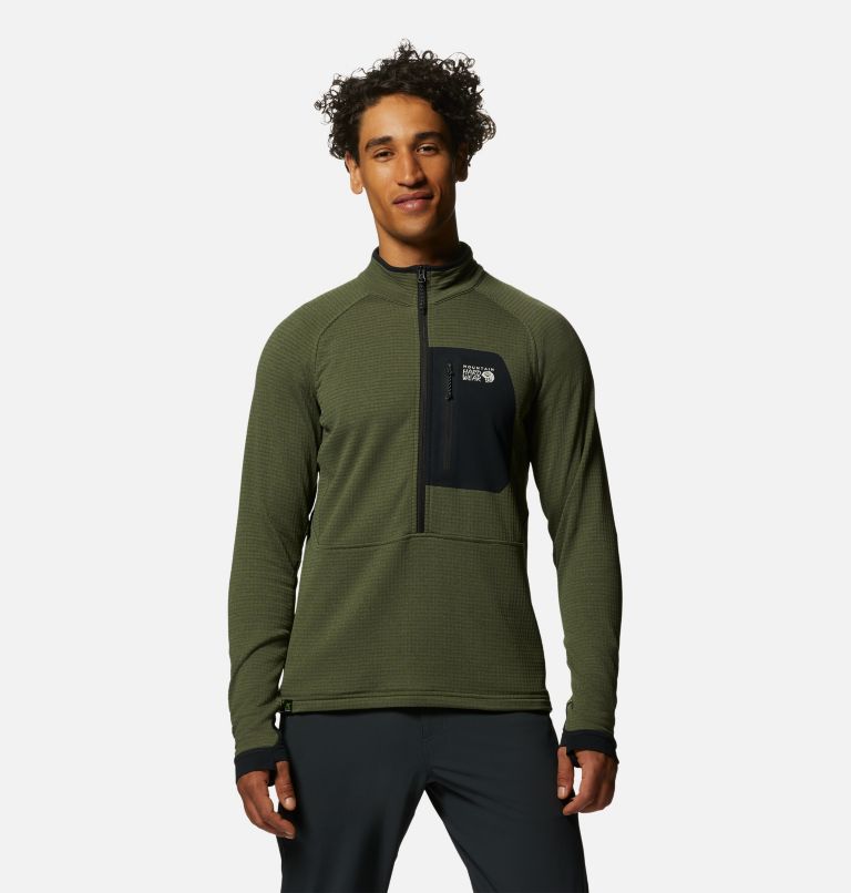 Thumbnail: Men's Polartec® Power Grid Half Zip Jacket, Color: Surplus Green Heather, image 1
