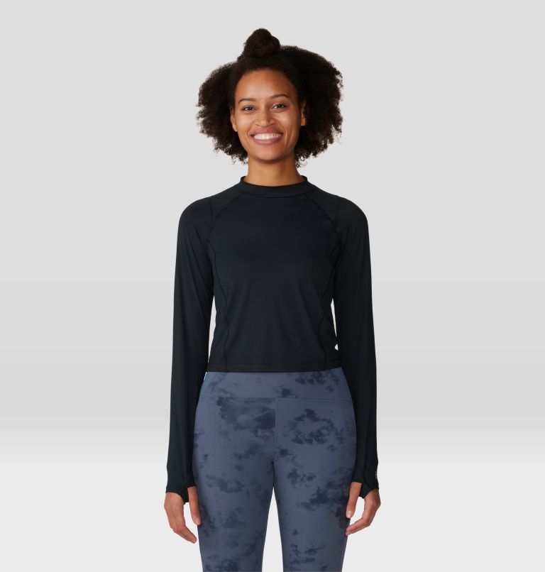 Women's Crater Lake Long Sleeve Crop, Color: Black, image 1