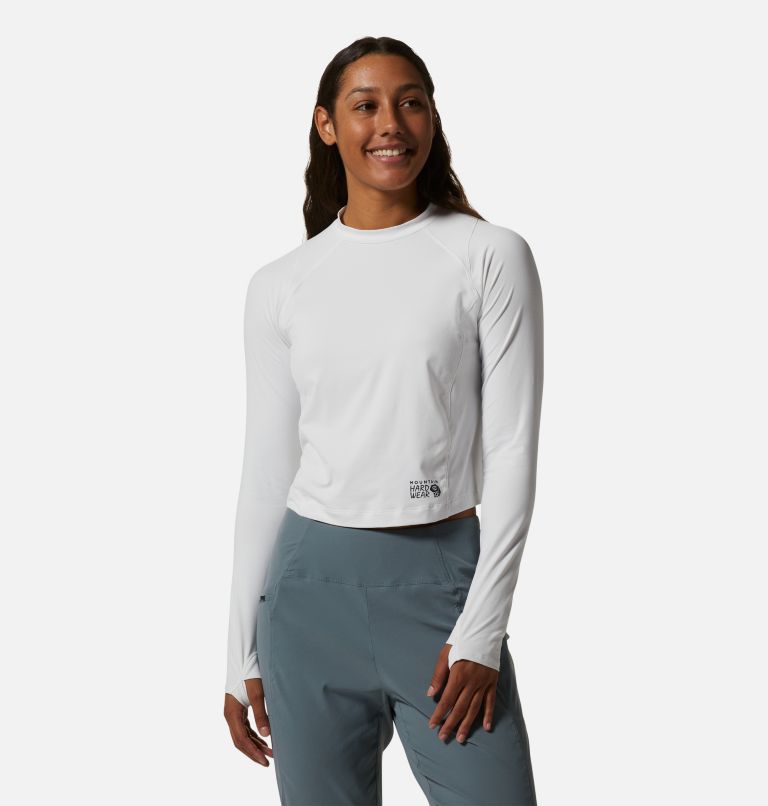 Women's Crater Lake Long Sleeve Crop, Color: Fogbank, image 1