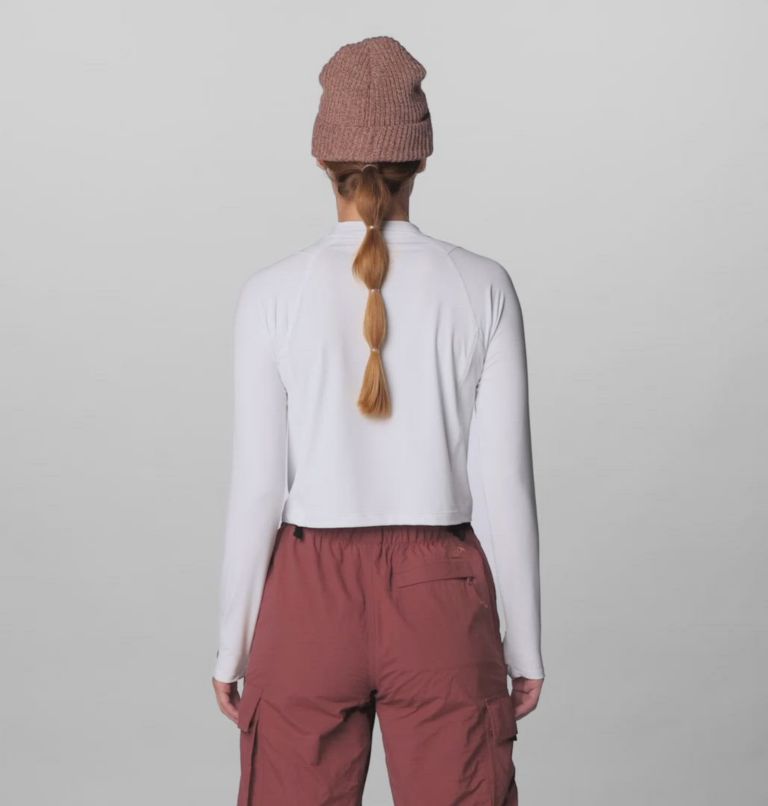 Women's Crater Lake Long Sleeve Crop, Color: Fogbank