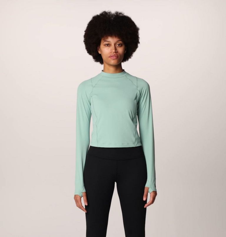 Women's Crater Lake Long Sleeve Crop, Color: Mineral Spring