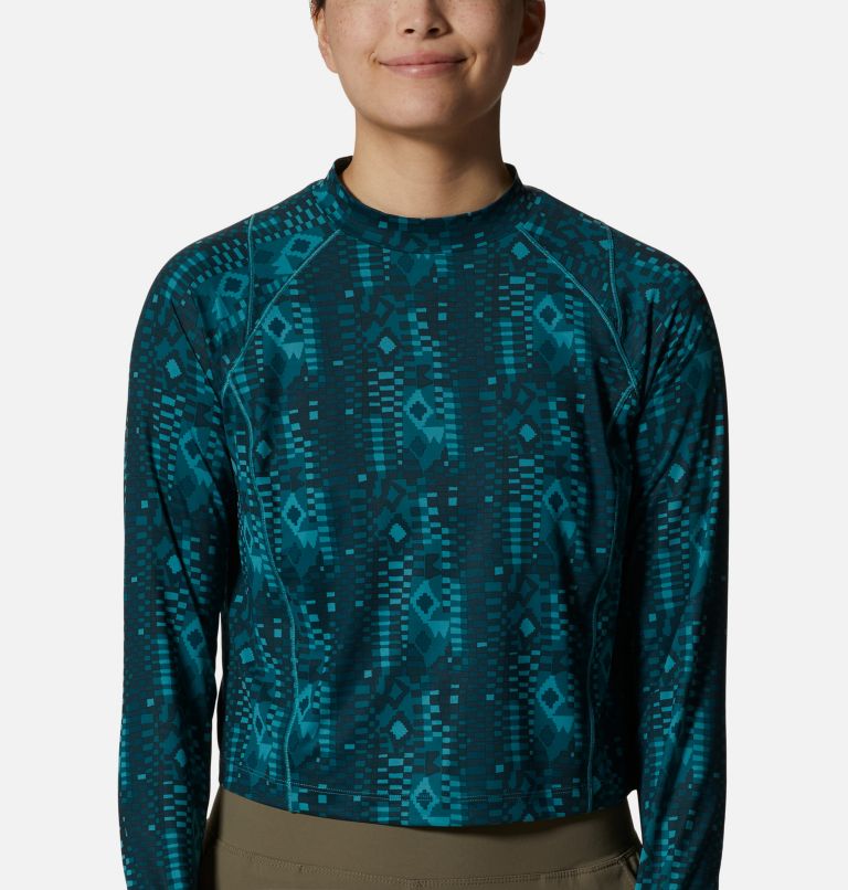 Women's Crater Lake Long Sleeve Crop, Color: Palisades Geos Print, image 4