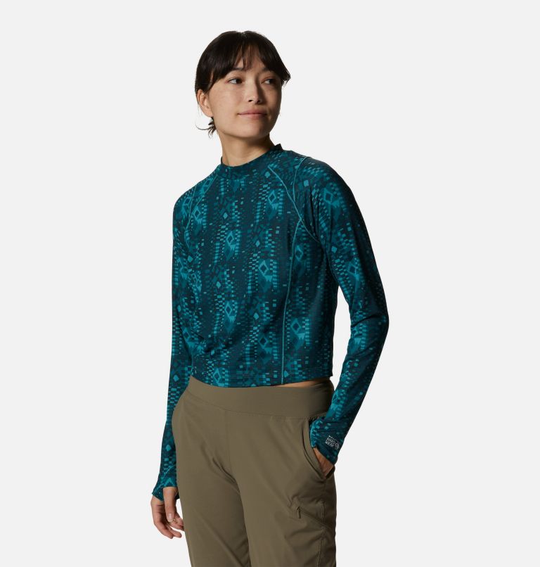 Women's Crater Lake Long Sleeve Crop, Color: Palisades Geos Print, image 1