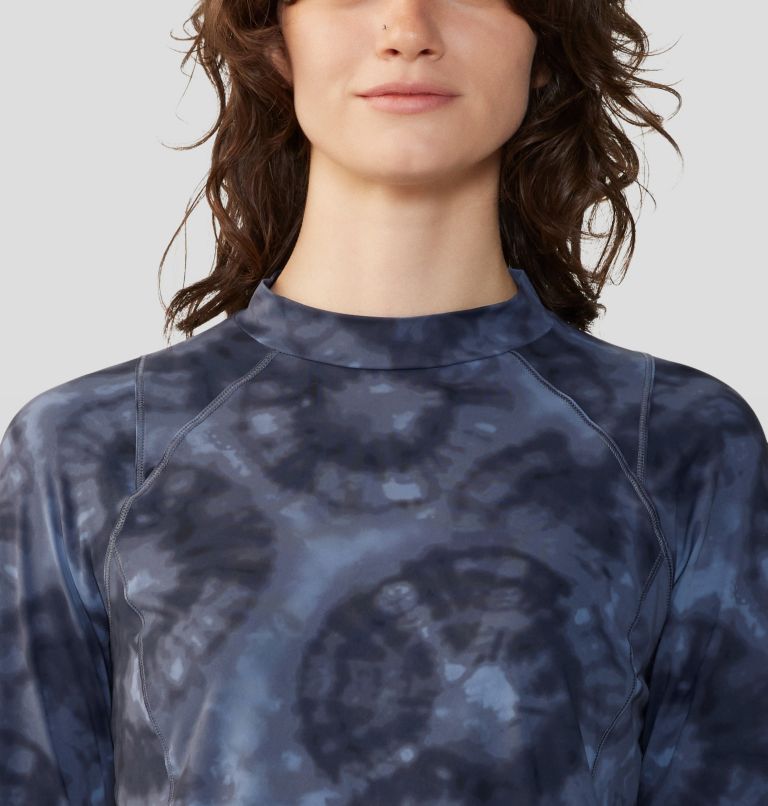 Women's Crater Lake Long Sleeve Crop, Color: Blue Slate Spore Dye Print, image 4