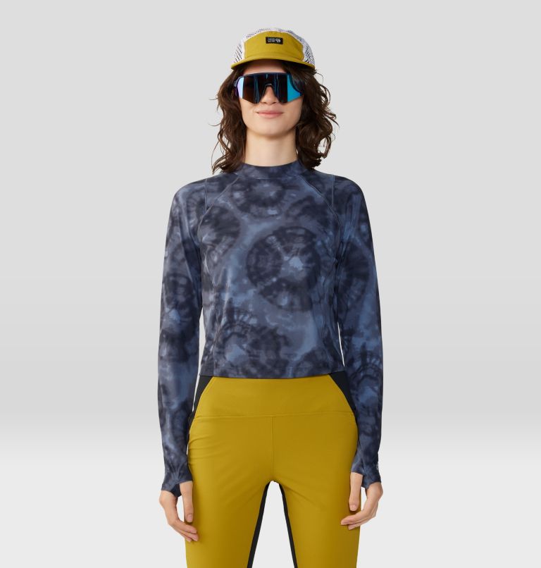 Women's Crater Lake Long Sleeve Crop, Color: Blue Slate Spore Dye Print, image 6