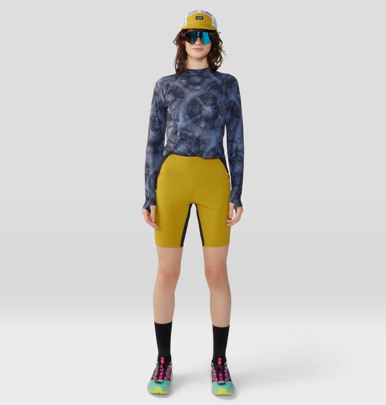 Women's Crater Lake Long Sleeve Crop, Color: Blue Slate Spore Dye Print, image 8