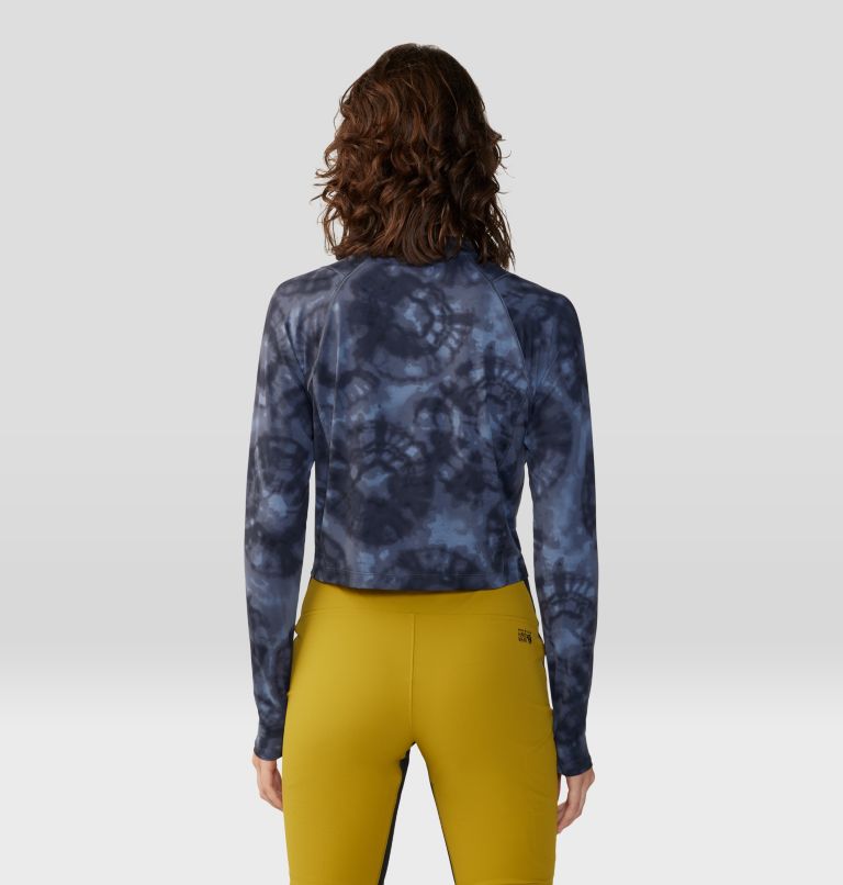 Women's Crater Lake Long Sleeve Crop, Color: Blue Slate Spore Dye Print, image 2