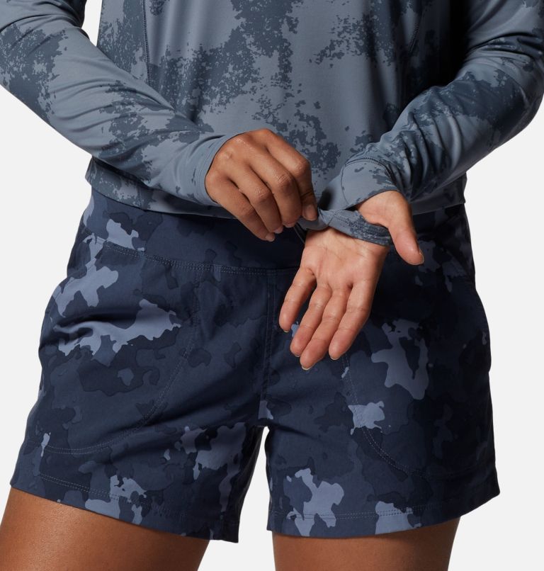 Women's Crater Lake Long Sleeve Crop, Color: Blue Slate Scattered Dye Print, image 5