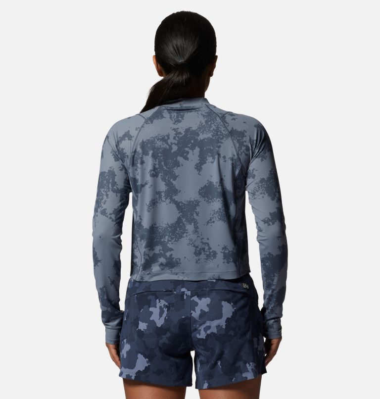 Thumbnail: Women's Crater Lake Long Sleeve Crop, Color: Blue Slate Scattered Dye Print, image 2