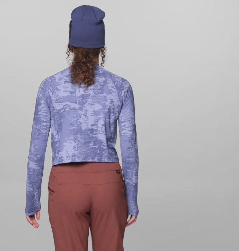 Women's Crater Lake Long Sleeve Crop, Color: Avid Inked Dye Print