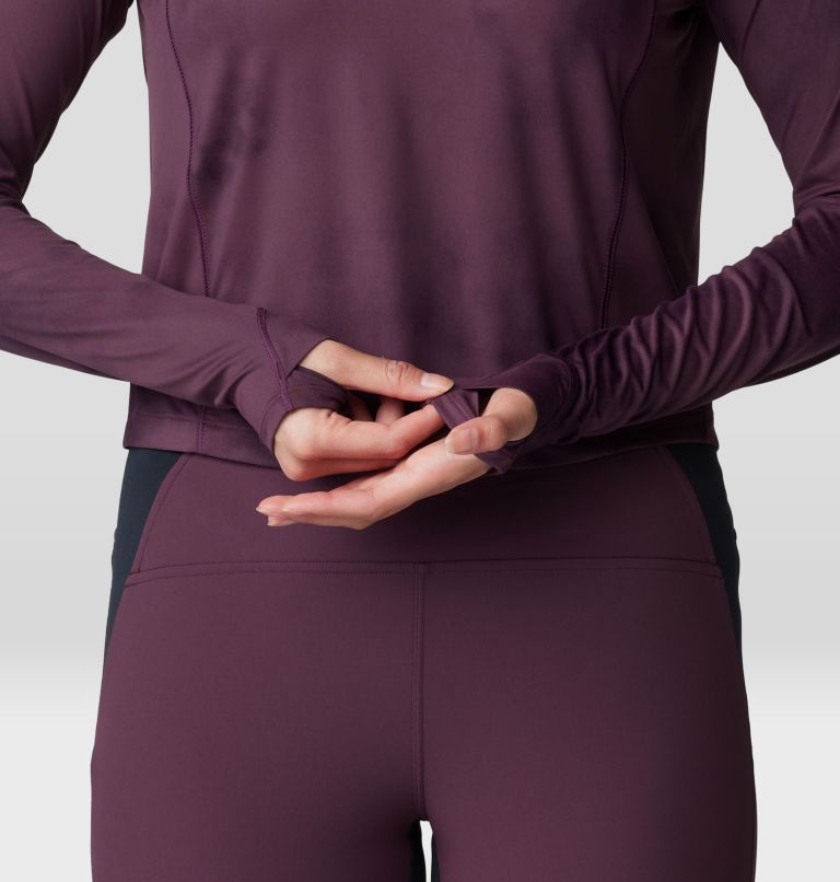Women's Crater Lake Long Sleeve Crop, Color: Blackberry Clouds Print, image 5