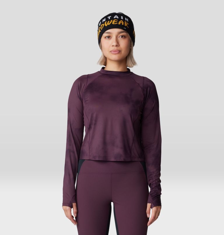 Women's Crater Lake Long Sleeve Crop, Color: Blackberry Clouds Print, image 1
