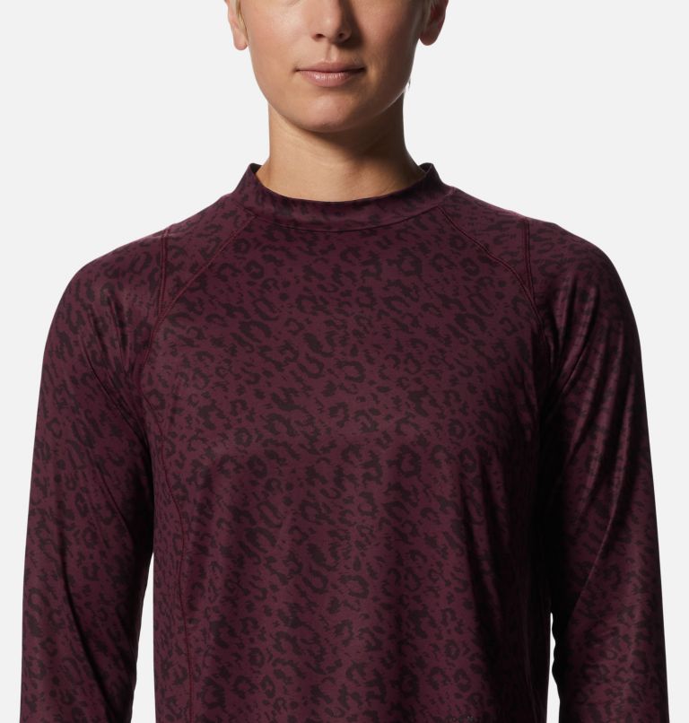 Women's Crater Lake Long Sleeve Crop, Color: Cocoa Red Wildcat Print, image 4