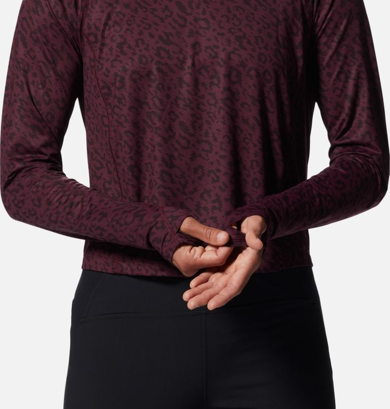 Women's Crater Lake Long Sleeve Crop, Color: Cocoa Red Wildcat Print, image 5