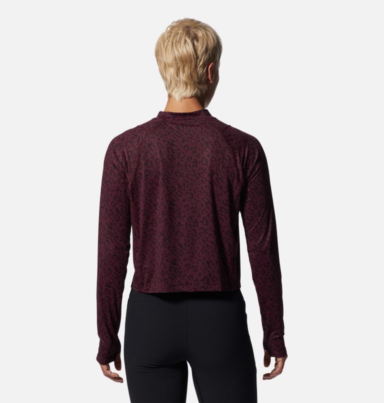 Women's Crater Lake Long Sleeve Crop, Color: Cocoa Red Wildcat Print, image 2