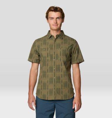 Men's Grove Hide Out Short Sleeve Shirt, Color: Mission Olive Ikat Jacquard, image 1