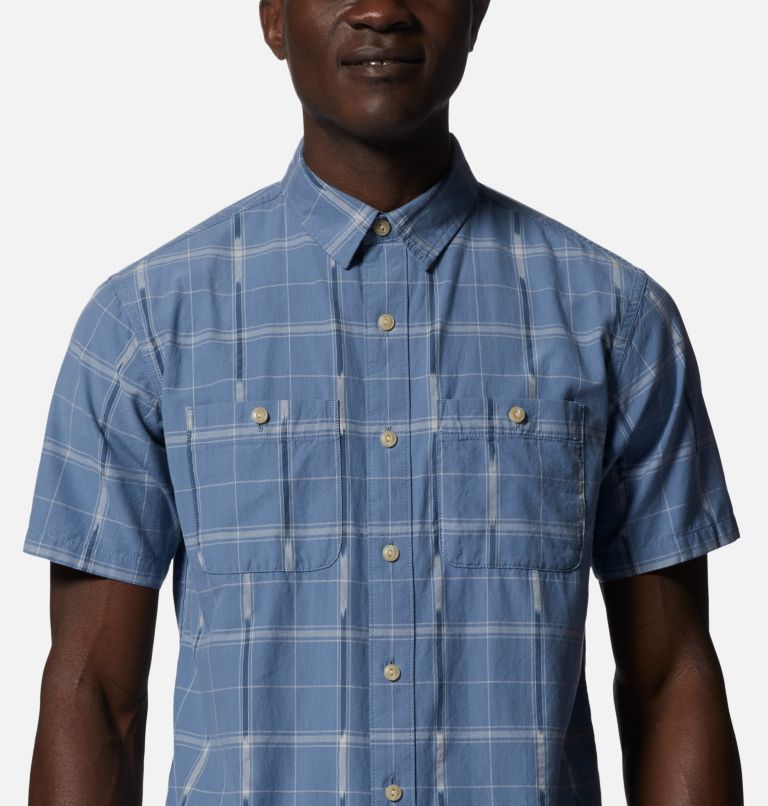 Thumbnail: Men's Grove Hide Out Short Sleeve Shirt, Color: Light Zinc Windowpane Ikat, image 4