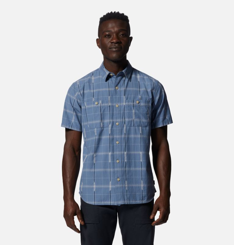 Thumbnail: Men's Grove Hide Out Short Sleeve Shirt, Color: Light Zinc Windowpane Ikat, image 1