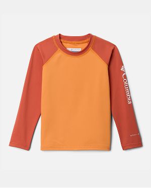 An orange long-sleeve toddler shirt.