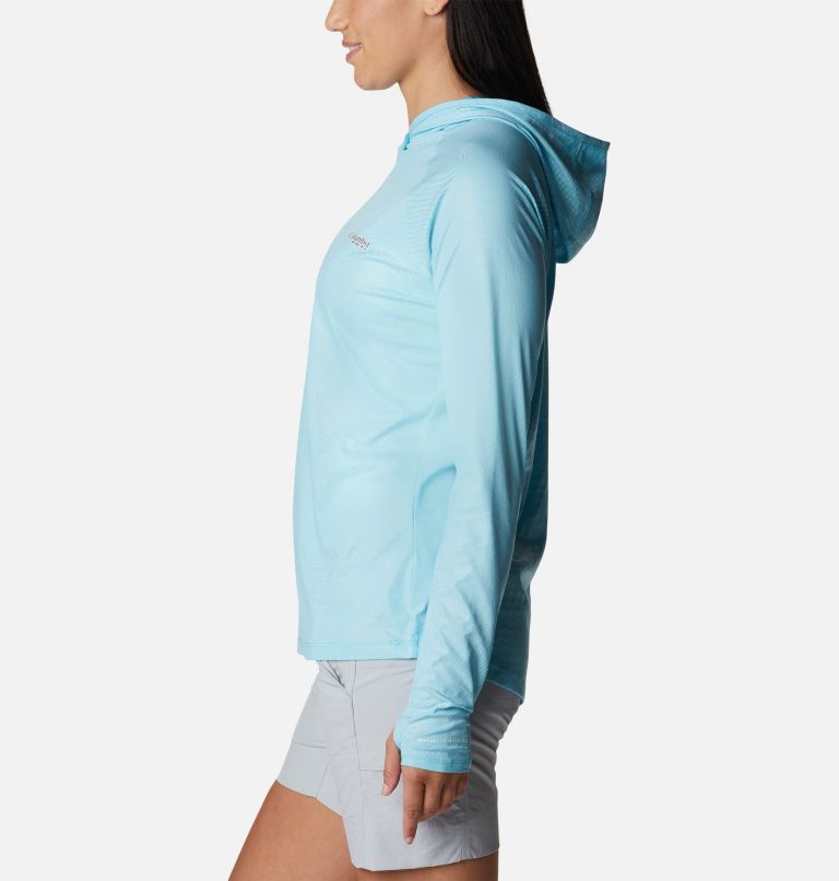 Women's PFG Tidal Deflector Ice Long Sleeve Hoodie, Color: Atoll, image 3