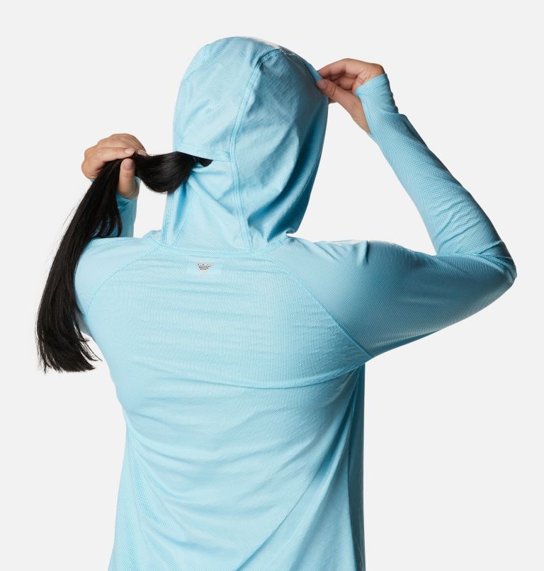 Women's PFG Tidal Deflector Ice Long Sleeve Hoodie, Color: Atoll, image 5