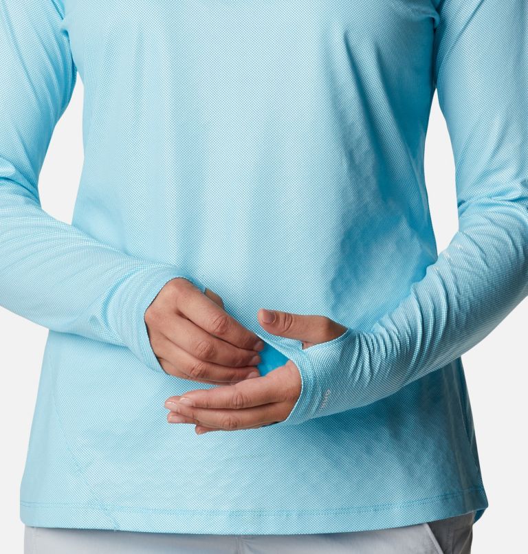 Women's PFG Tidal Deflector Ice Long Sleeve Hoodie, Color: Atoll, image 6